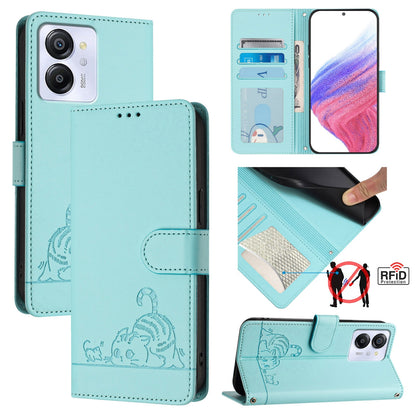 Blackview Color 8 Leather Phone Case with Cat and Rat Embossed Pattern, RFID Protection, Card Holder Slots, Anti-fall Feature & Lanyard