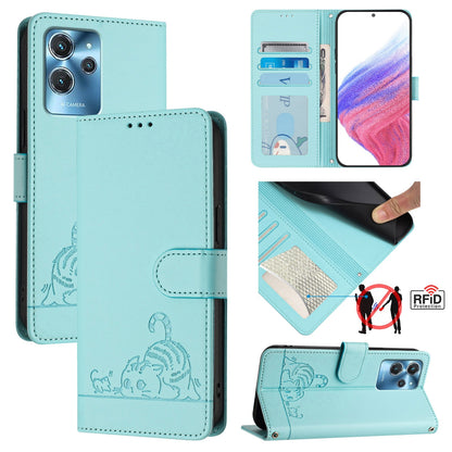 Oukitel C32 Leather Phone Case with Cat and Rat Embossed Pattern, RFID Protection, Card Holder Slots, Anti-fall Feature & Lanyard
