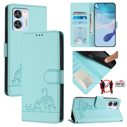 Oukitel C36 Leather Phone Case with Cat and Rat Embossed Pattern, RFID Protection, Card Holder Slots, Anti-fall Feature & Lanyard