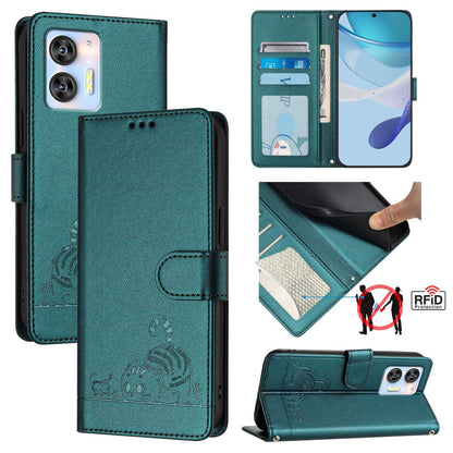 Oukitel C35 Leather Phone Case with Cat and Rat Embossed Pattern, RFID Protection, Card Holder Slots, Anti-fall Feature & Lanyard