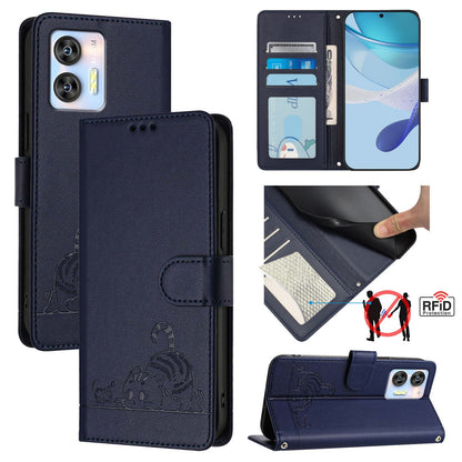 Oukitel C36 Leather Phone Case with Cat and Rat Embossed Pattern, RFID Protection, Card Holder Slots, Anti-fall Feature & Lanyard