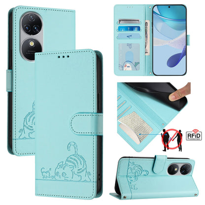 Oukitel C38 Leather Phone Case with Cat and Rat Embossed Pattern, RFID Protection, Card Holder Slots, Anti-fall Feature & Lanyard