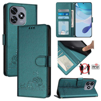 Oukitel C51 Leather Phone Case with Cat and Rat Embossed Pattern, RFID Protection, Card Holder Slots, Anti-fall Feature & Lanyard