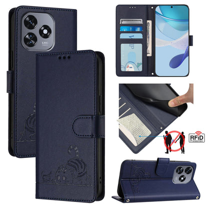 Oukitel C51 Leather Phone Case with Cat and Rat Embossed Pattern, RFID Protection, Card Holder Slots, Anti-fall Feature & Lanyard