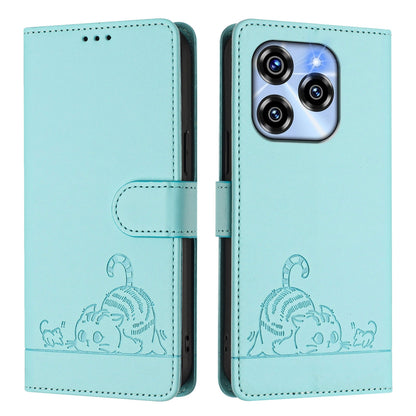Oukitel C50 Leather Phone Case with Cat and Rat Embossed Pattern, RFID Protection, Card Holder Slots, Anti-fall Feature & Lanyard