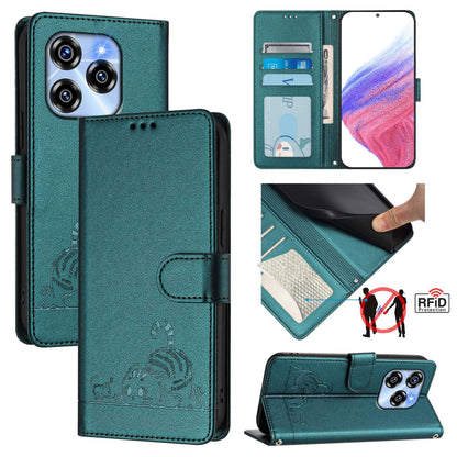 Oukitel C50 Leather Phone Case with Cat and Rat Embossed Pattern, RFID Protection, Card Holder Slots, Anti-fall Feature & Lanyard