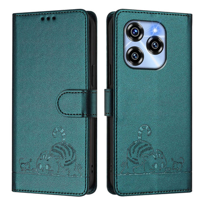 Oukitel C50 Leather Phone Case with Cat and Rat Embossed Pattern, RFID Protection, Card Holder Slots, Anti-fall Feature & Lanyard