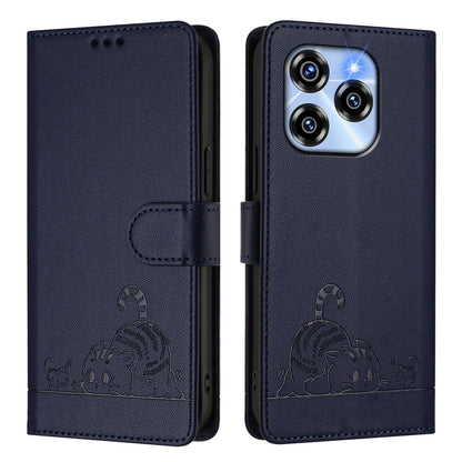Oukitel C50 Leather Phone Case with Cat and Rat Embossed Pattern, RFID Protection, Card Holder Slots, Anti-fall Feature & Lanyard