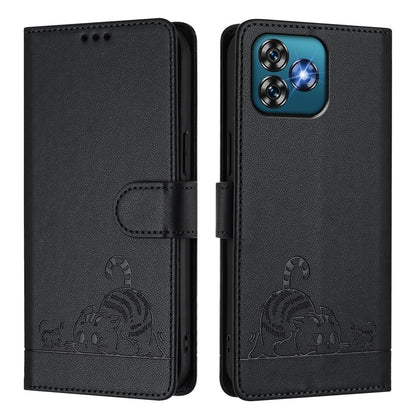 Oukitel C53 Leather Phone Case with Cat and Rat Embossed Pattern, RFID Protection, Card Holder Slots, Anti-fall Feature & Lanyard