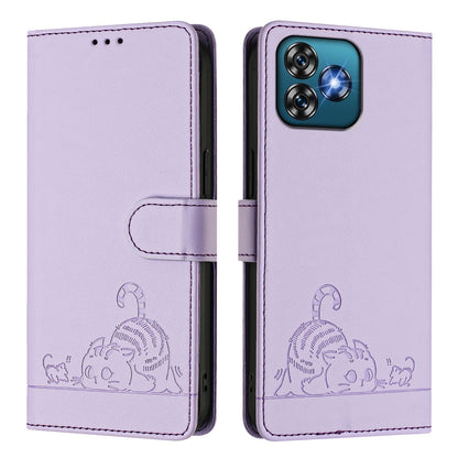 Oukitel C53 Leather Phone Case with Cat and Rat Embossed Pattern, RFID Protection, Card Holder Slots, Anti-fall Feature & Lanyard