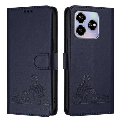 ZTE Blade V60 Leather Phone Case with Cat and Rat Embossed Pattern, RFID Protection, Card Holder Slots, Anti-fall Feature & Lanyard
