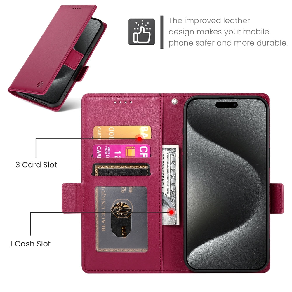 iPhone 15 Pro Max Wallet Case - Luxury Magnetic PU Leather Flip Cover with Card Slots, Stand & Shockproof Protection