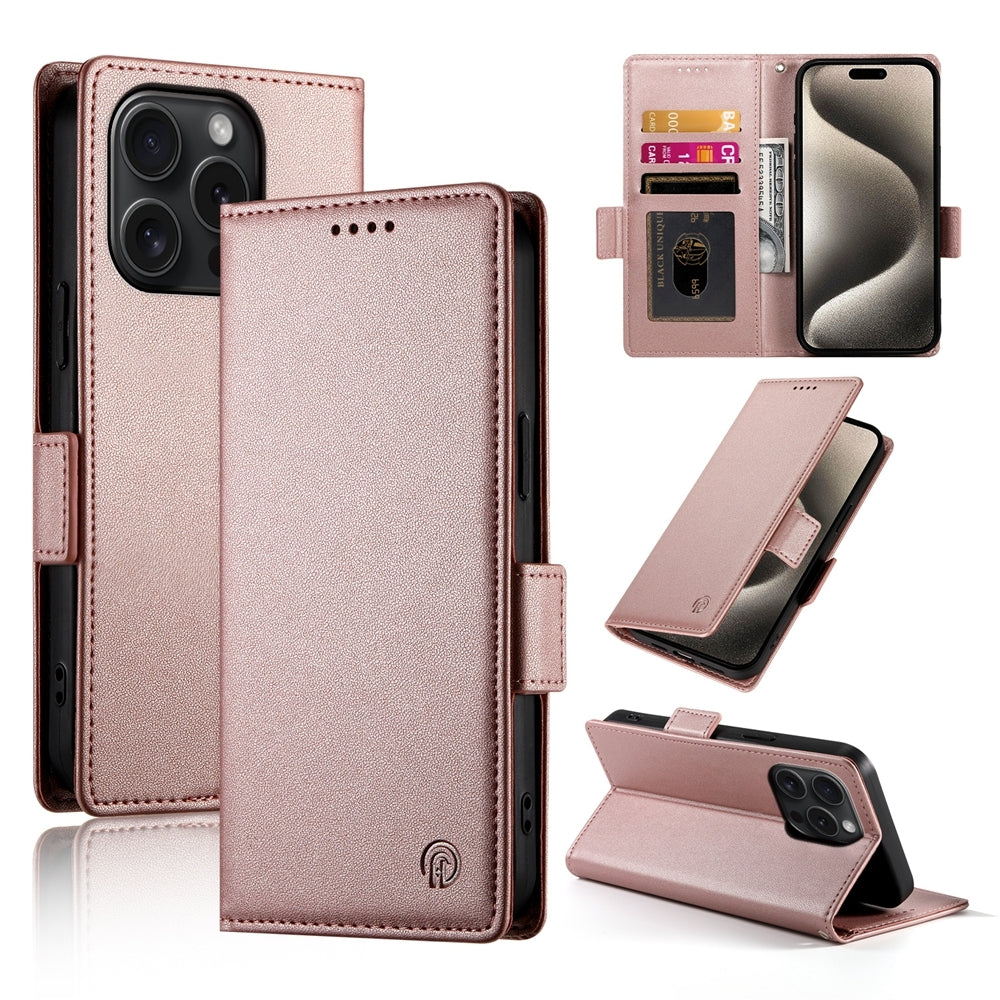 iPhone 15 Pro Wallet Case - Luxury Magnetic PU Leather Flip Cover with Card Slots, Stand & Shockproof Protection