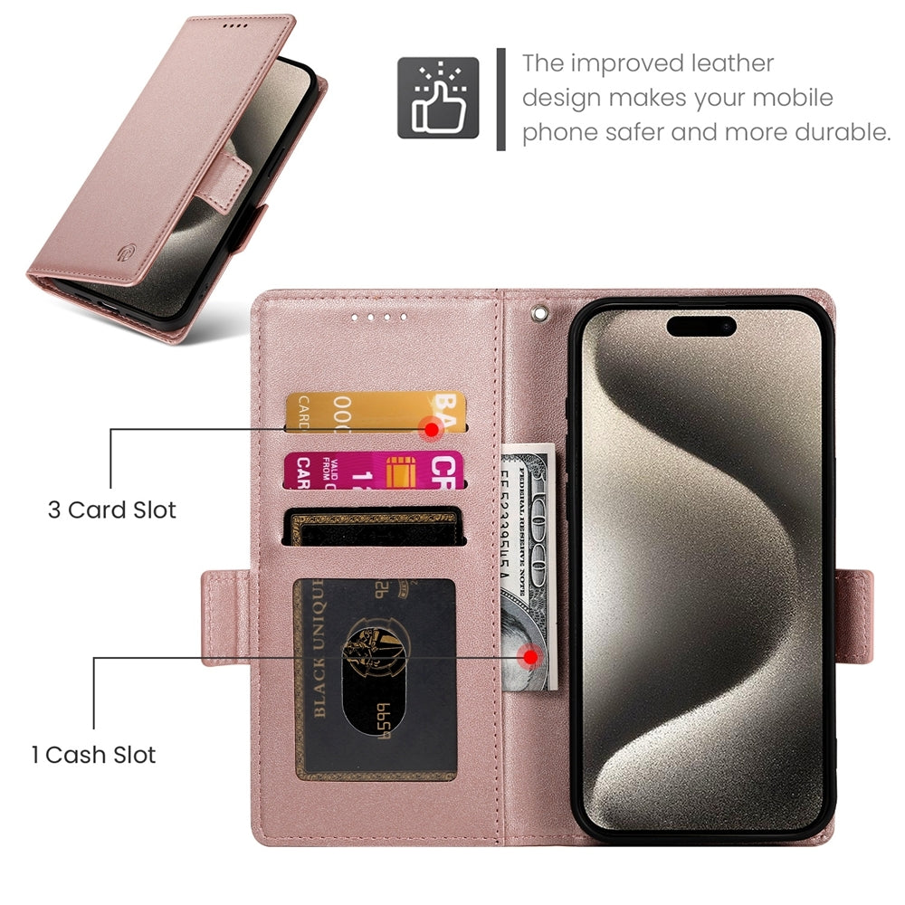 iPhone 15 Pro Wallet Case - Luxury Magnetic PU Leather Flip Cover with Card Slots, Stand & Shockproof Protection