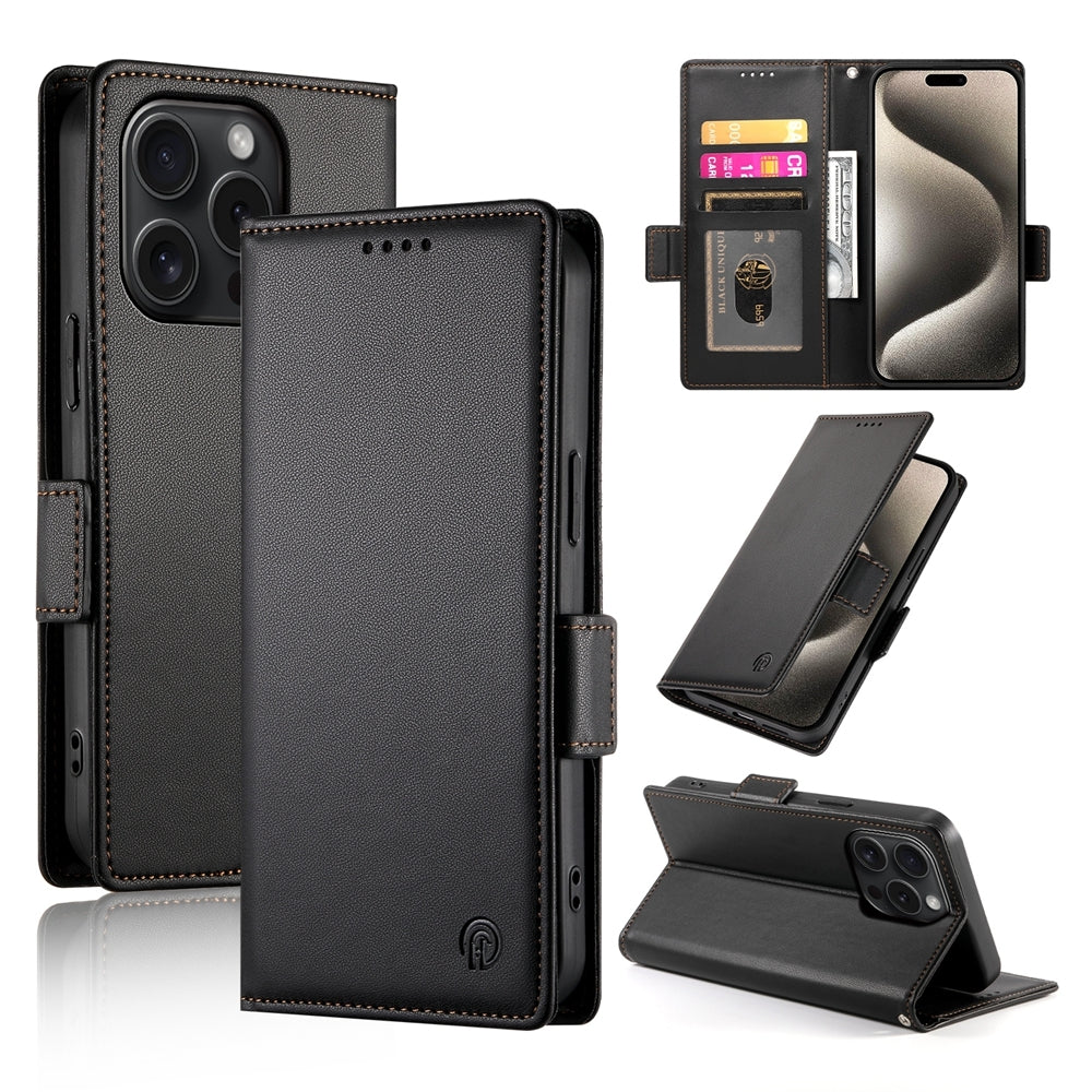 iPhone 15 Pro Wallet Case - Luxury Magnetic PU Leather Flip Cover with Card Slots, Stand & Shockproof Protection