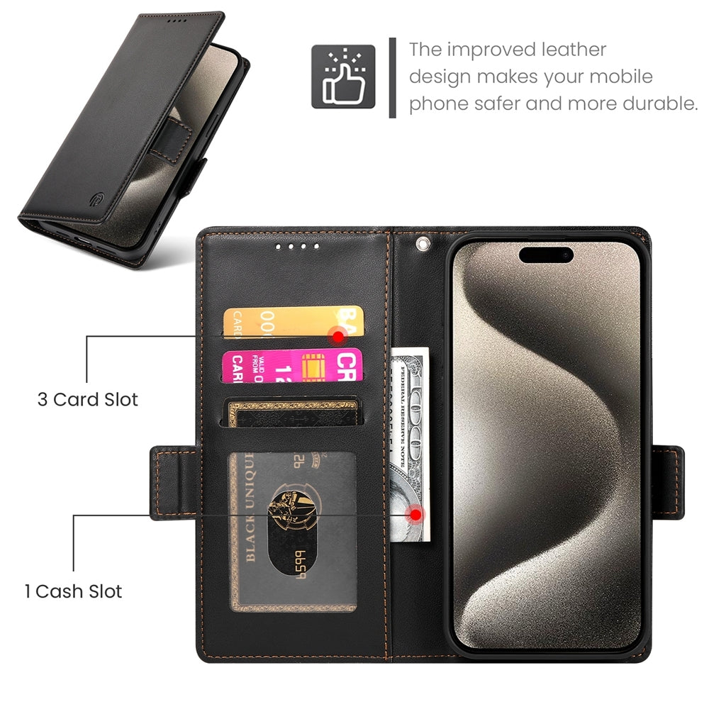iPhone 15 Pro Wallet Case - Luxury Magnetic PU Leather Flip Cover with Card Slots, Stand & Shockproof Protection
