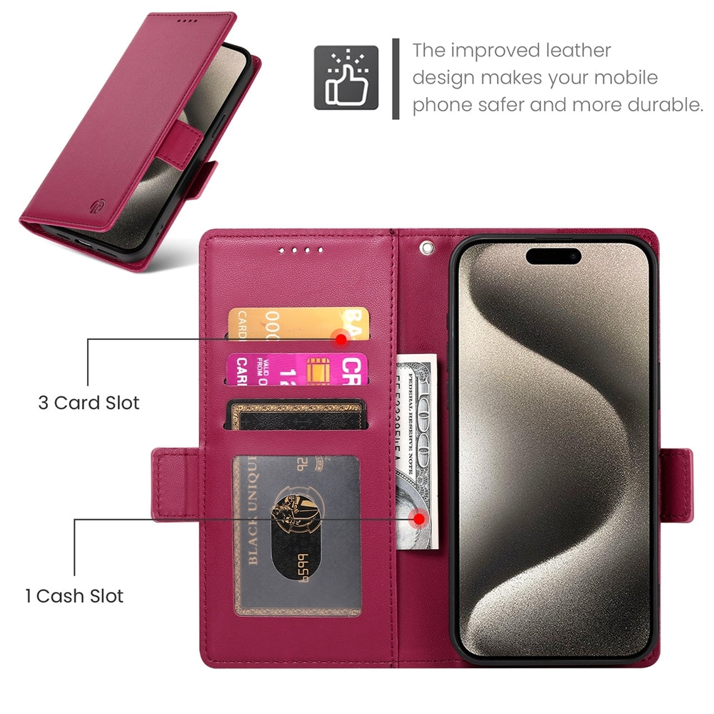 iPhone 15 Pro Wallet Case - Luxury Magnetic PU Leather Flip Cover with Card Slots, Stand & Shockproof Protection