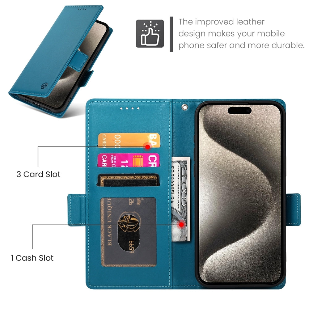 iPhone 15 Pro Wallet Case - Luxury Magnetic PU Leather Flip Cover with Card Slots, Stand & Shockproof Protection
