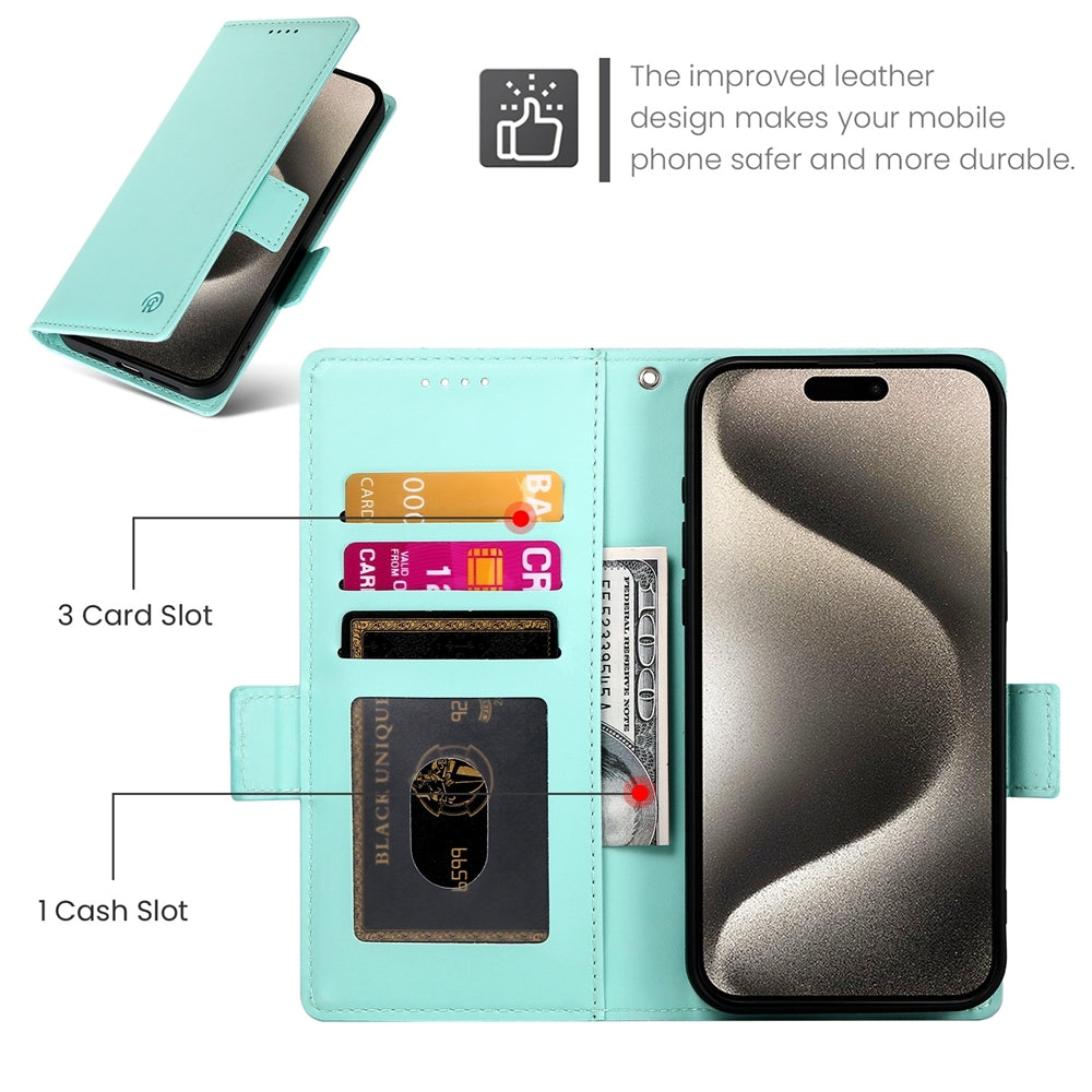 iPhone 15 Pro Wallet Case - Luxury Magnetic PU Leather Flip Cover with Card Slots, Stand & Shockproof Protection