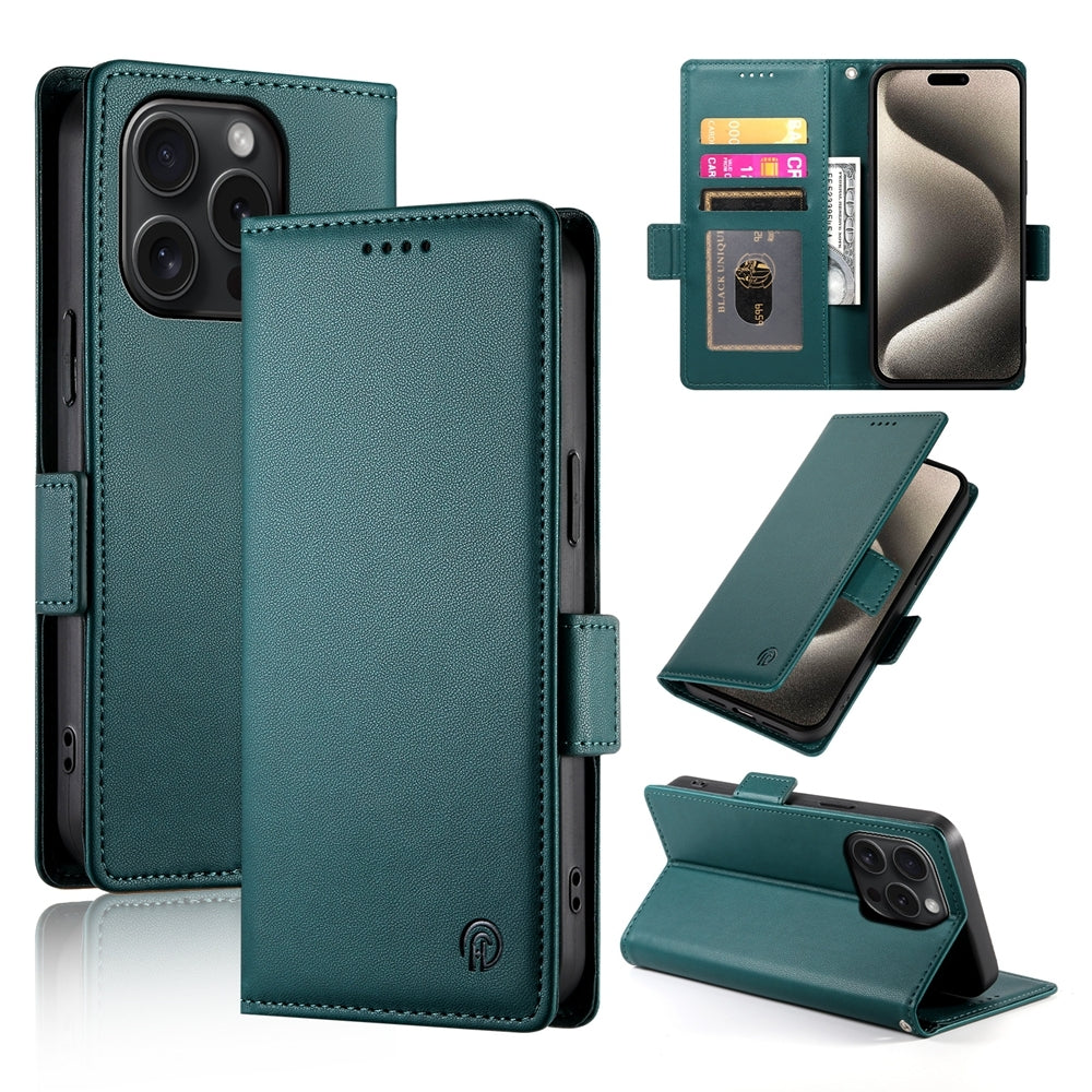 iPhone 15 Pro Wallet Case - Luxury Magnetic PU Leather Flip Cover with Card Slots, Stand & Shockproof Protection
