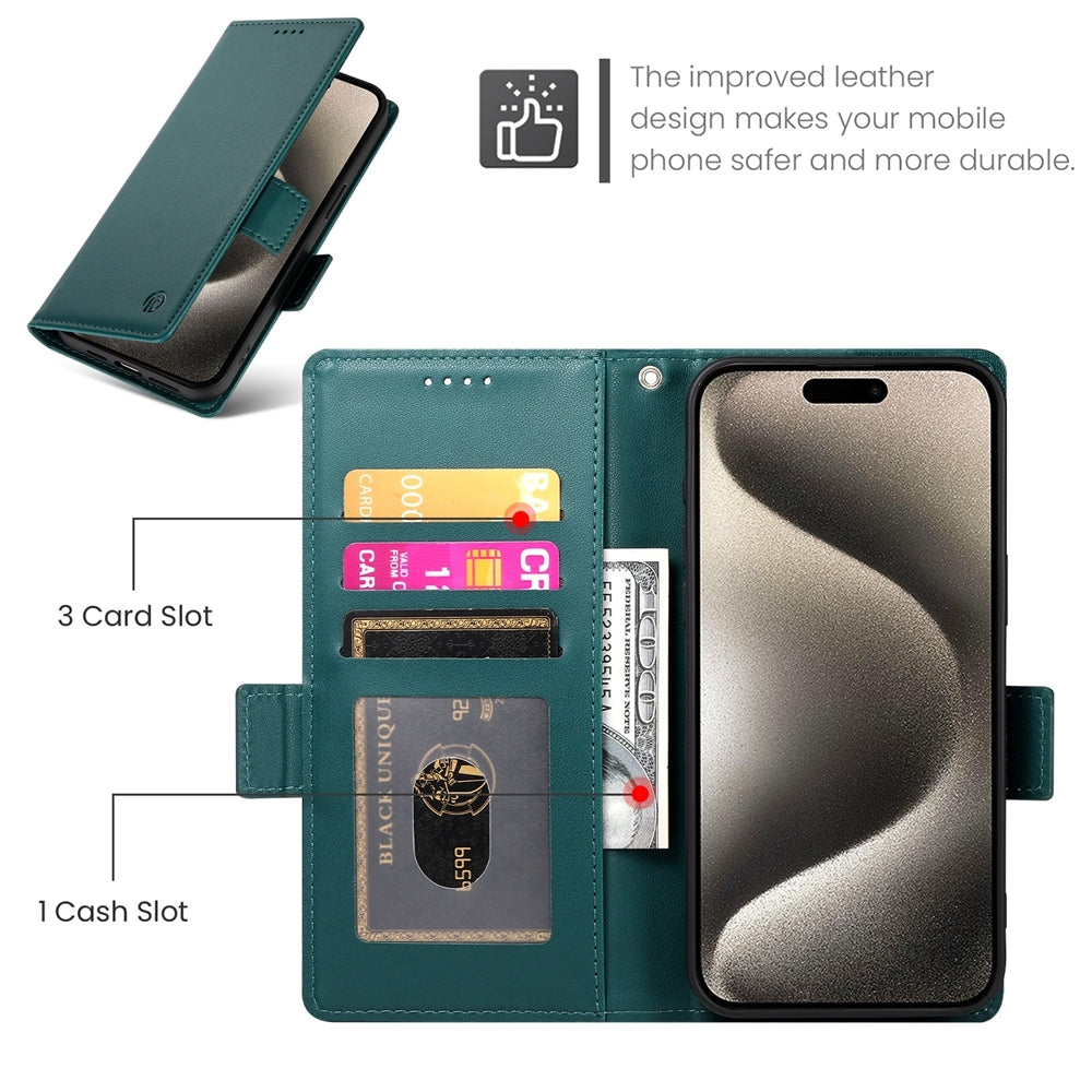 iPhone 15 Pro Wallet Case - Luxury Magnetic PU Leather Flip Cover with Card Slots, Stand & Shockproof Protection