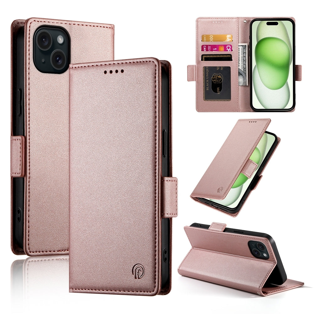 iPhone 15 Plus Wallet Case - Luxury Magnetic PU Leather Flip Cover with Card Slots, Stand & Shockproof Protection