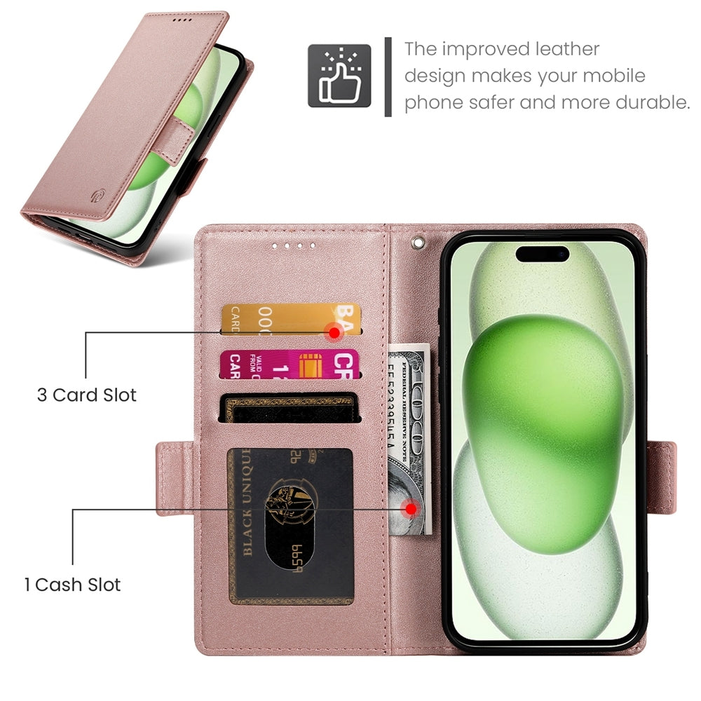 iPhone 15 Plus Wallet Case - Luxury Magnetic PU Leather Flip Cover with Card Slots, Stand & Shockproof Protection
