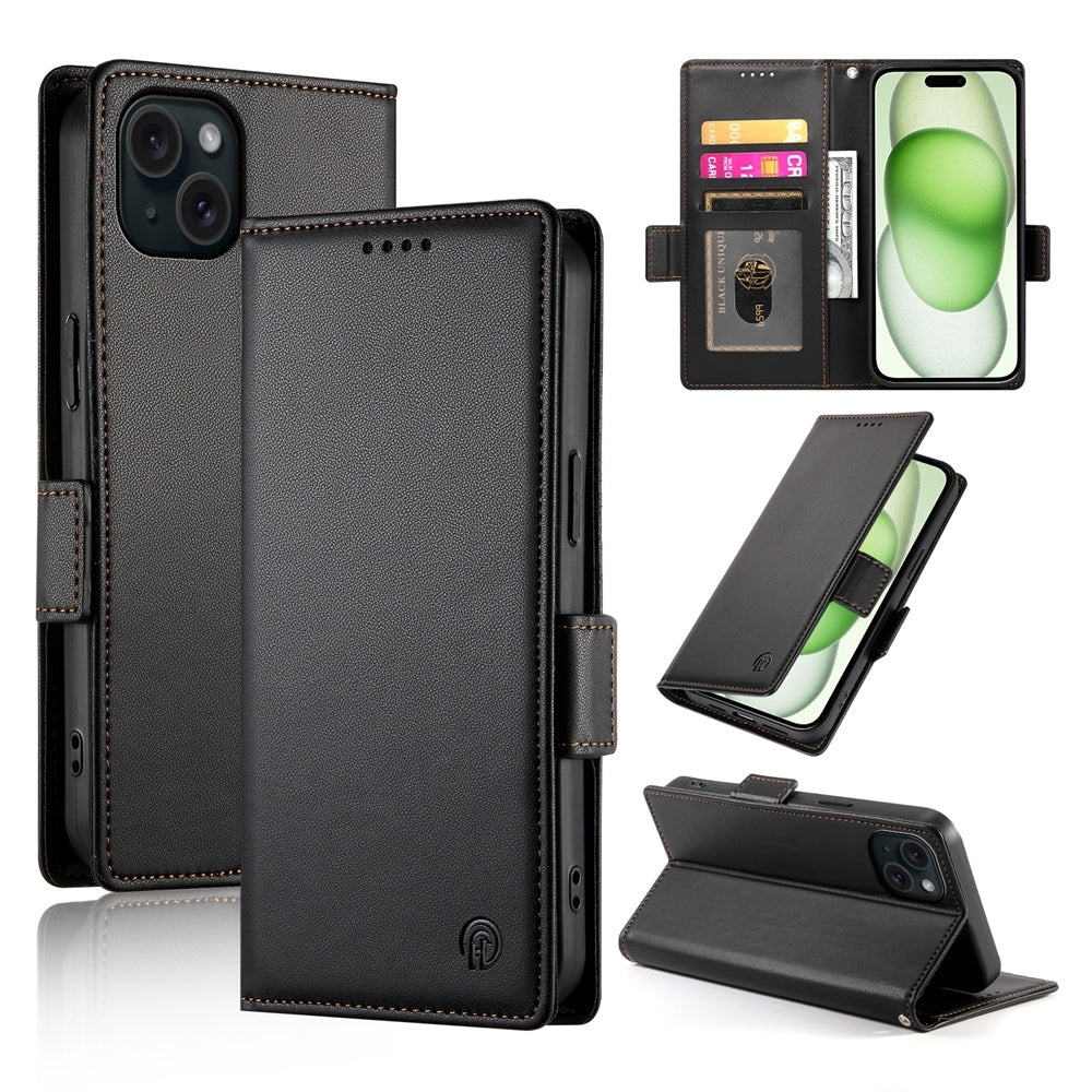 iPhone 15 Plus Wallet Case - Luxury Magnetic PU Leather Flip Cover with Card Slots, Stand & Shockproof Protection