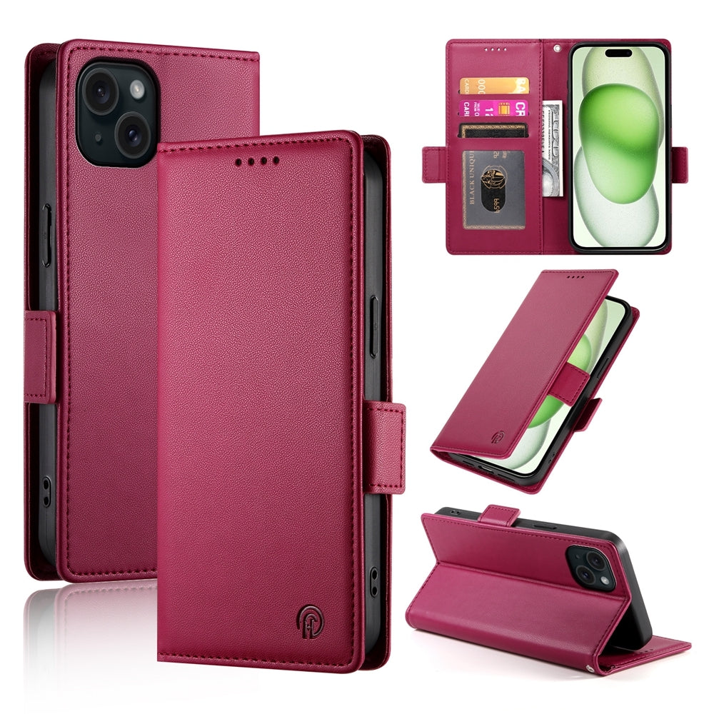 iPhone 15 Plus Wallet Case - Luxury Magnetic PU Leather Flip Cover with Card Slots, Stand & Shockproof Protection