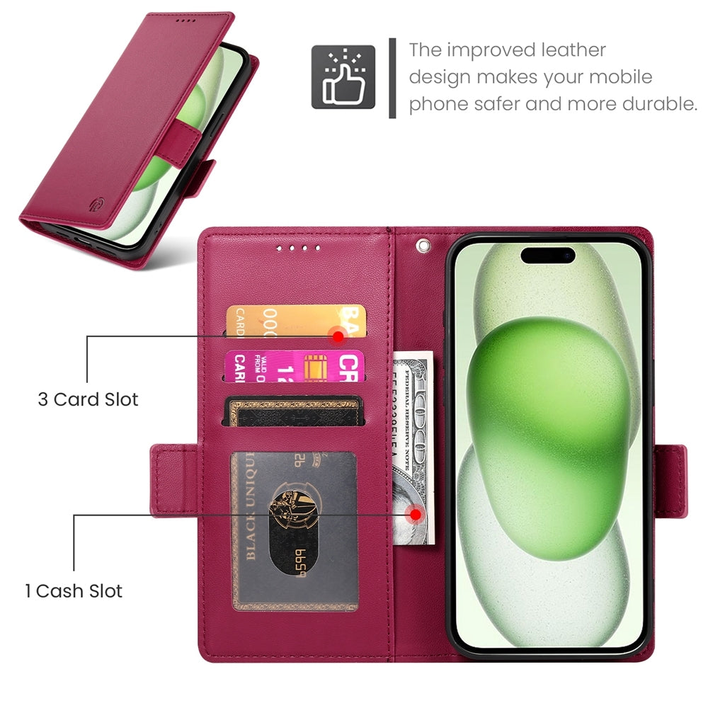 iPhone 15 Plus Wallet Case - Luxury Magnetic PU Leather Flip Cover with Card Slots, Stand & Shockproof Protection