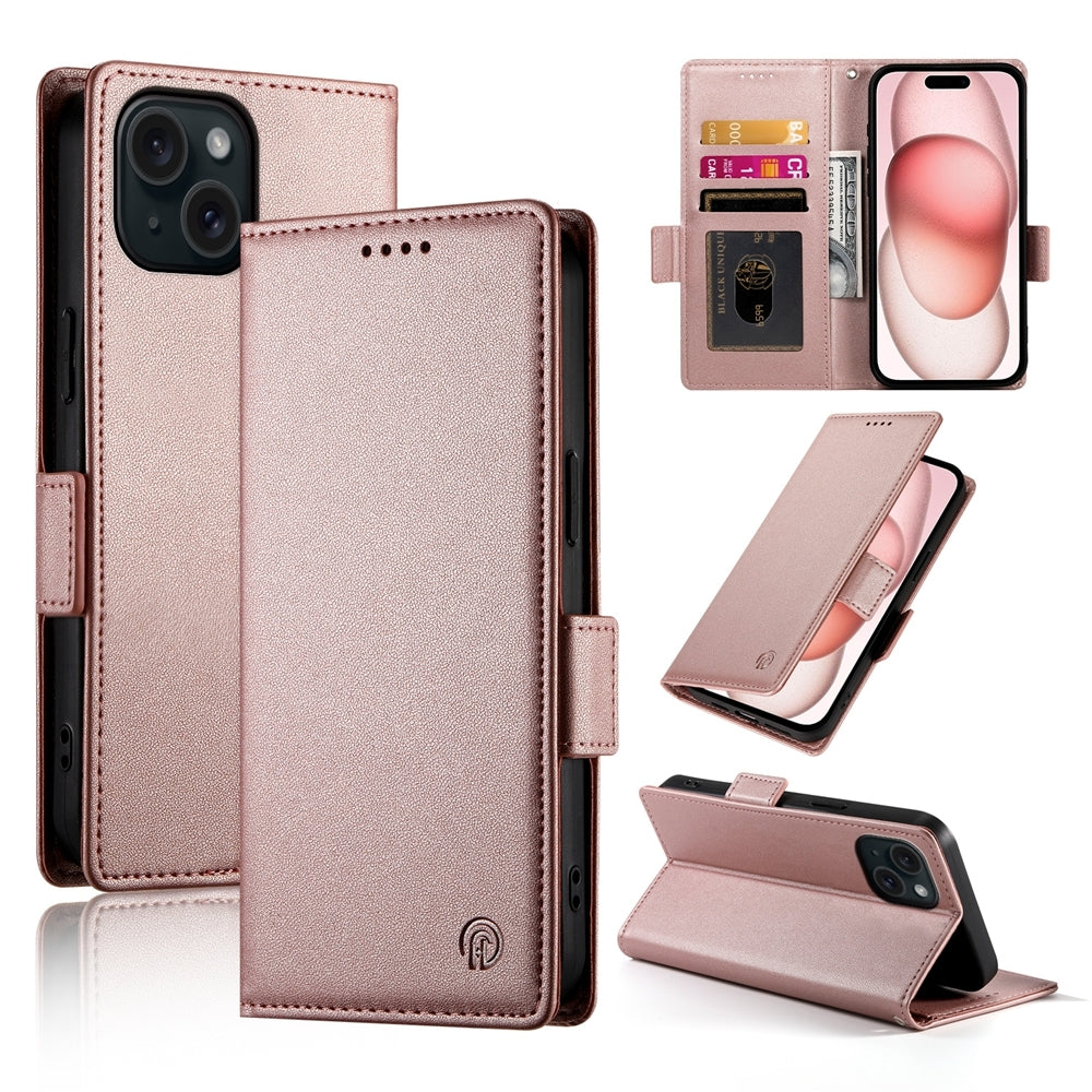 iPhone 15 Wallet Case - Luxury Magnetic PU Leather Flip Cover with Card Slots, Stand & Shockproof Protection