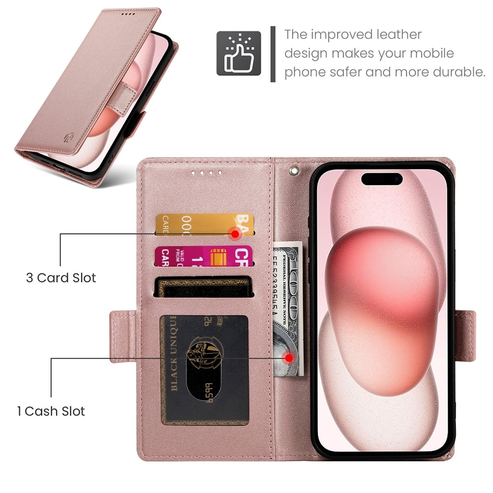 iPhone 15 Wallet Case - Luxury Magnetic PU Leather Flip Cover with Card Slots, Stand & Shockproof Protection