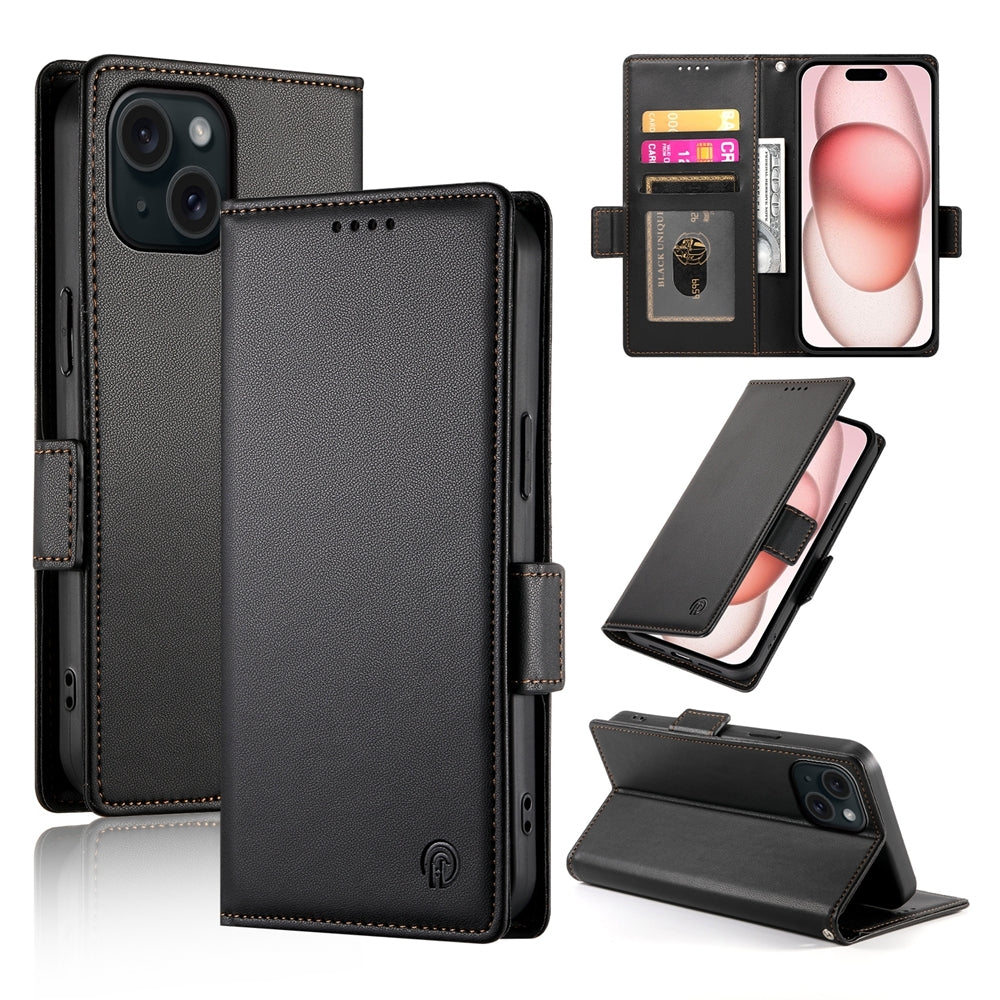 iPhone 15 Wallet Case - Luxury Magnetic PU Leather Flip Cover with Card Slots, Stand & Shockproof Protection