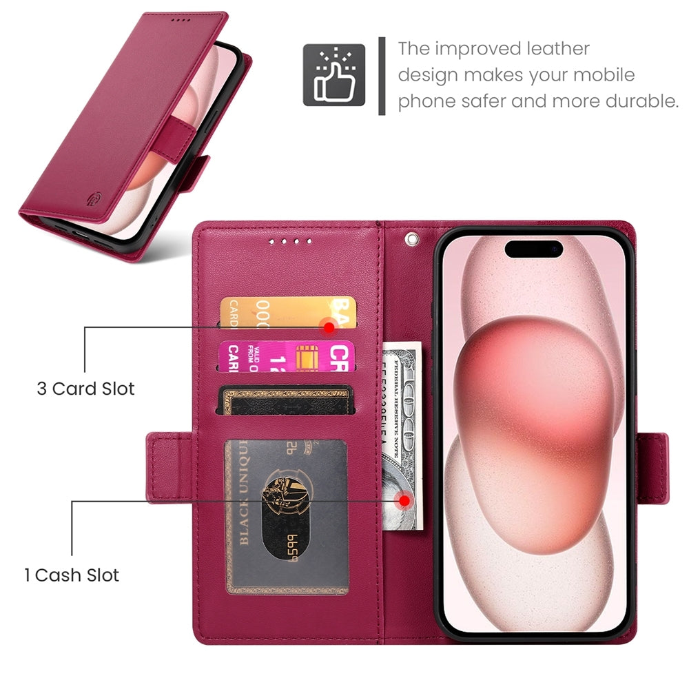 iPhone 15 Wallet Case - Luxury Magnetic PU Leather Flip Cover with Card Slots, Stand & Shockproof Protection