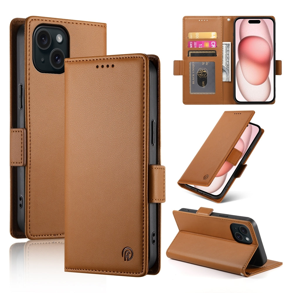 iPhone 15 Wallet Case - Luxury Magnetic PU Leather Flip Cover with Card Slots, Stand & Shockproof Protection