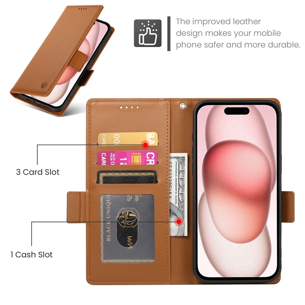 iPhone 15 Wallet Case - Luxury Magnetic PU Leather Flip Cover with Card Slots, Stand & Shockproof Protection
