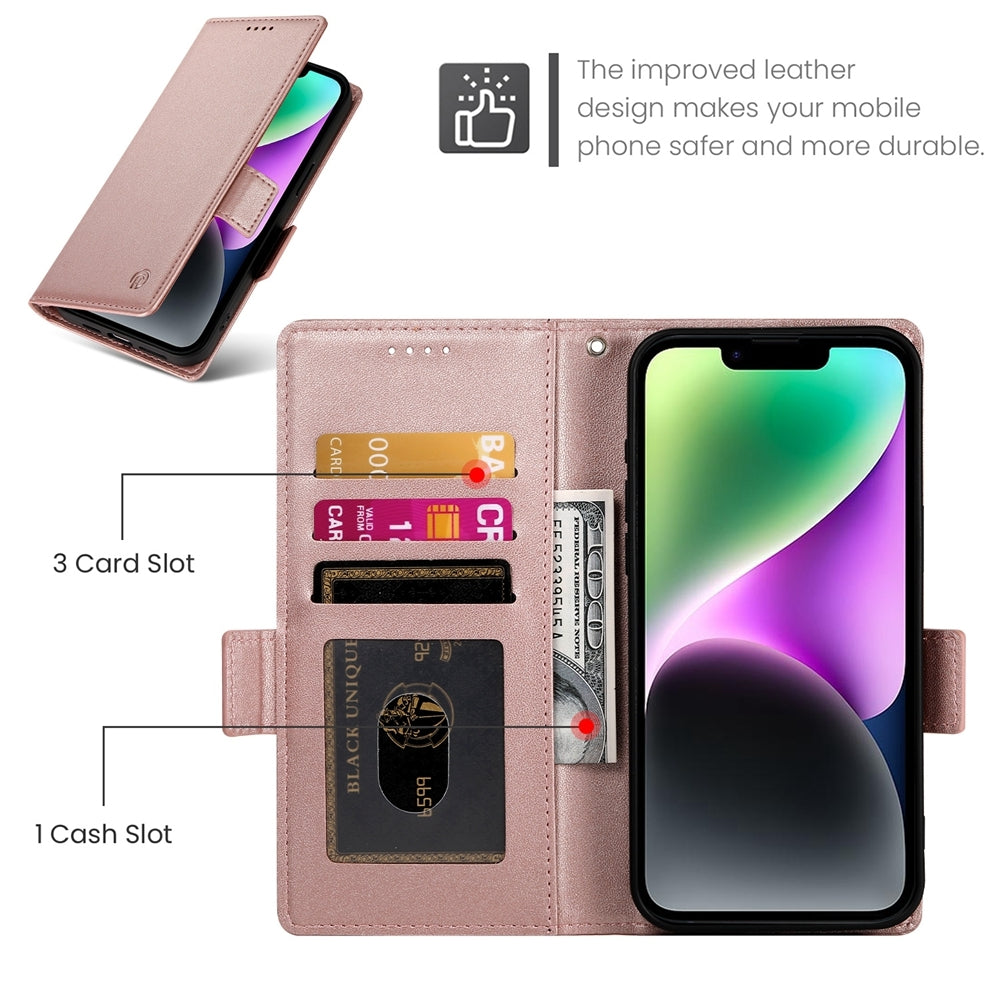 iPhone 14 Wallet Case - Luxury Magnetic PU Leather Flip Cover with Card Slots, Stand & Shockproof Protection