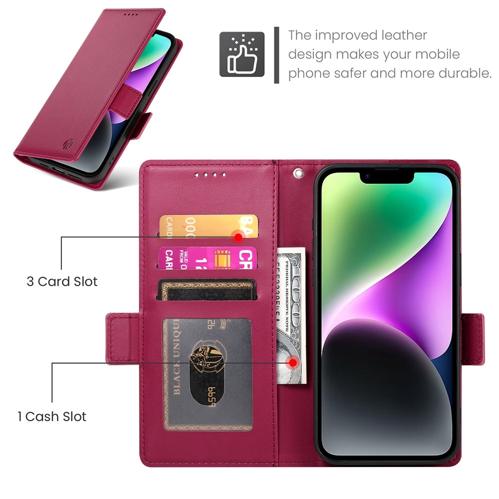iPhone 14 Wallet Case - Luxury Magnetic PU Leather Flip Cover with Card Slots, Stand & Shockproof Protection