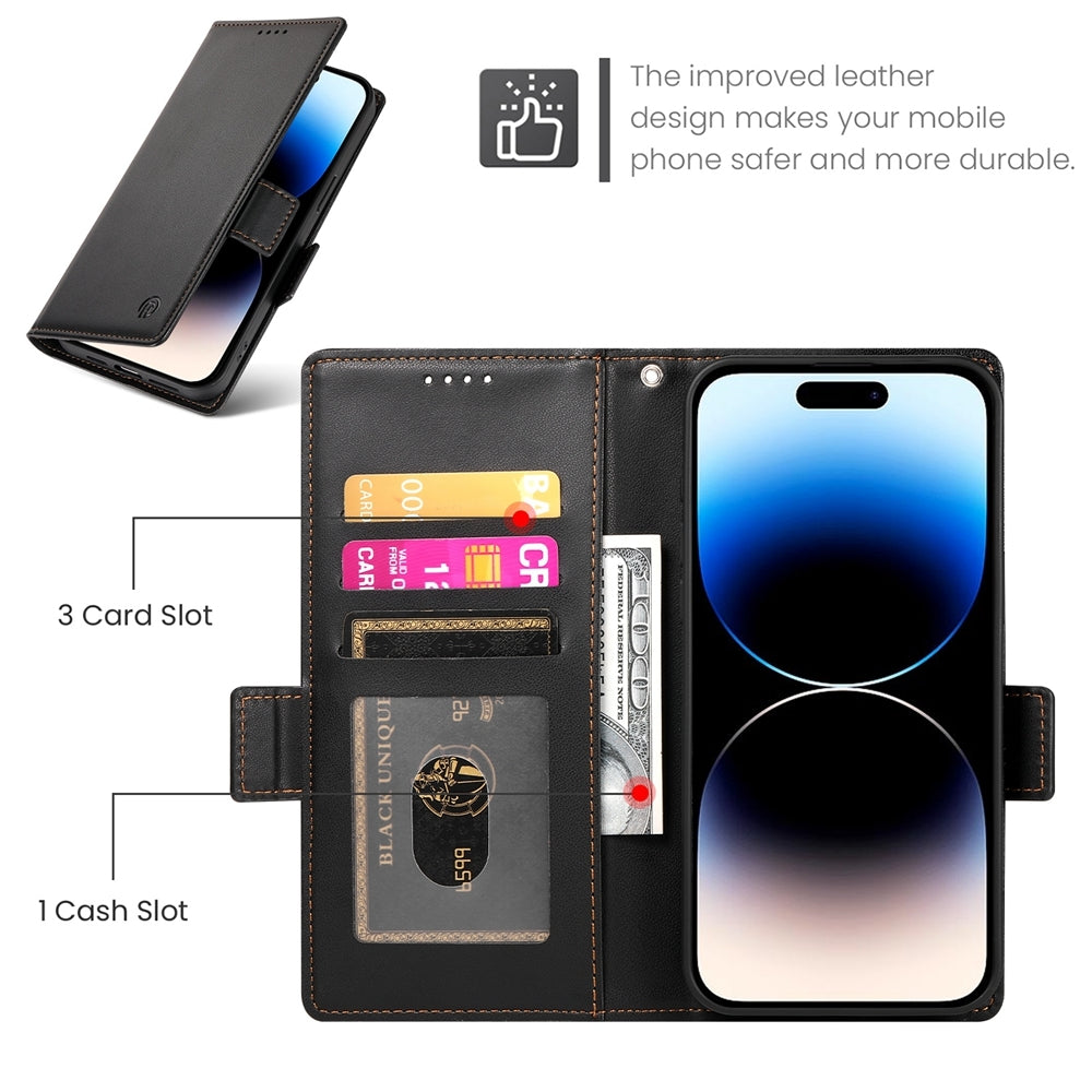 iPhone 14 Pro Wallet Case - Luxury Magnetic PU Leather Flip Cover with Card Slots, Stand & Shockproof Protection