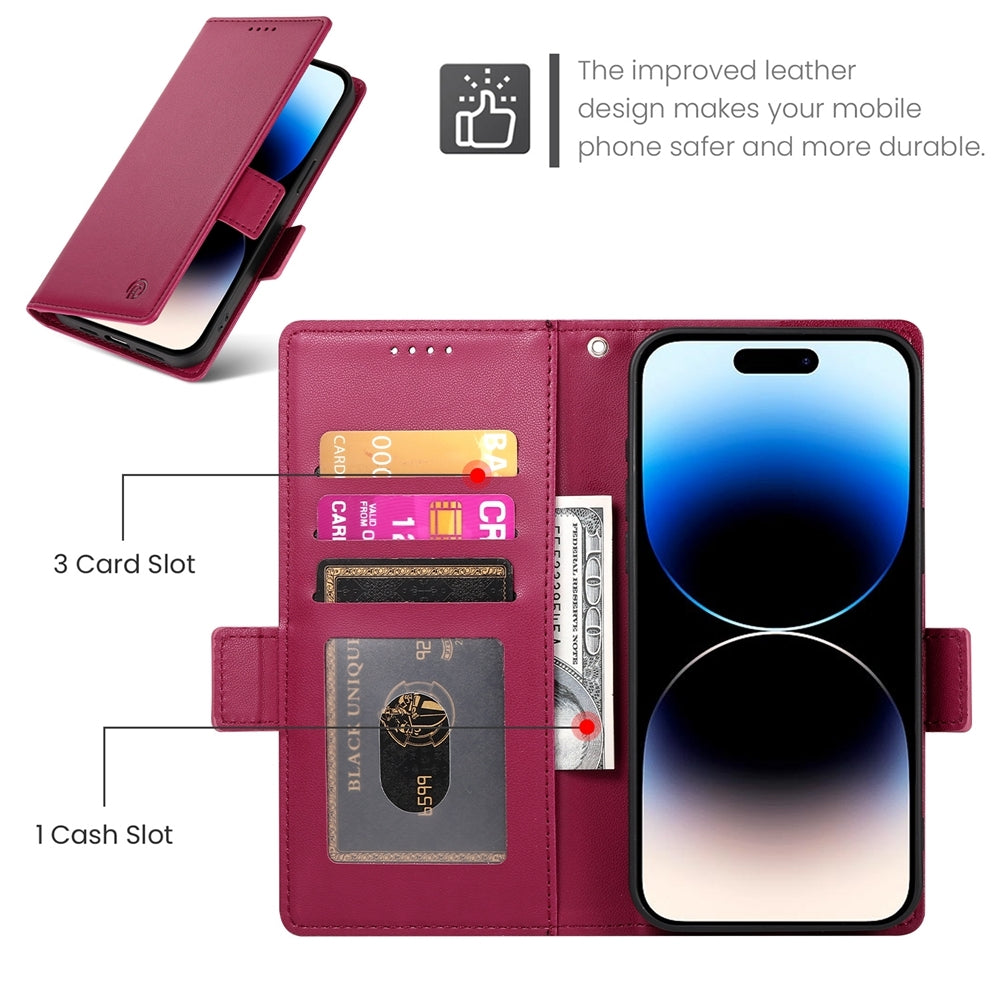 iPhone 14 Pro Wallet Case - Luxury Magnetic PU Leather Flip Cover with Card Slots, Stand & Shockproof Protection