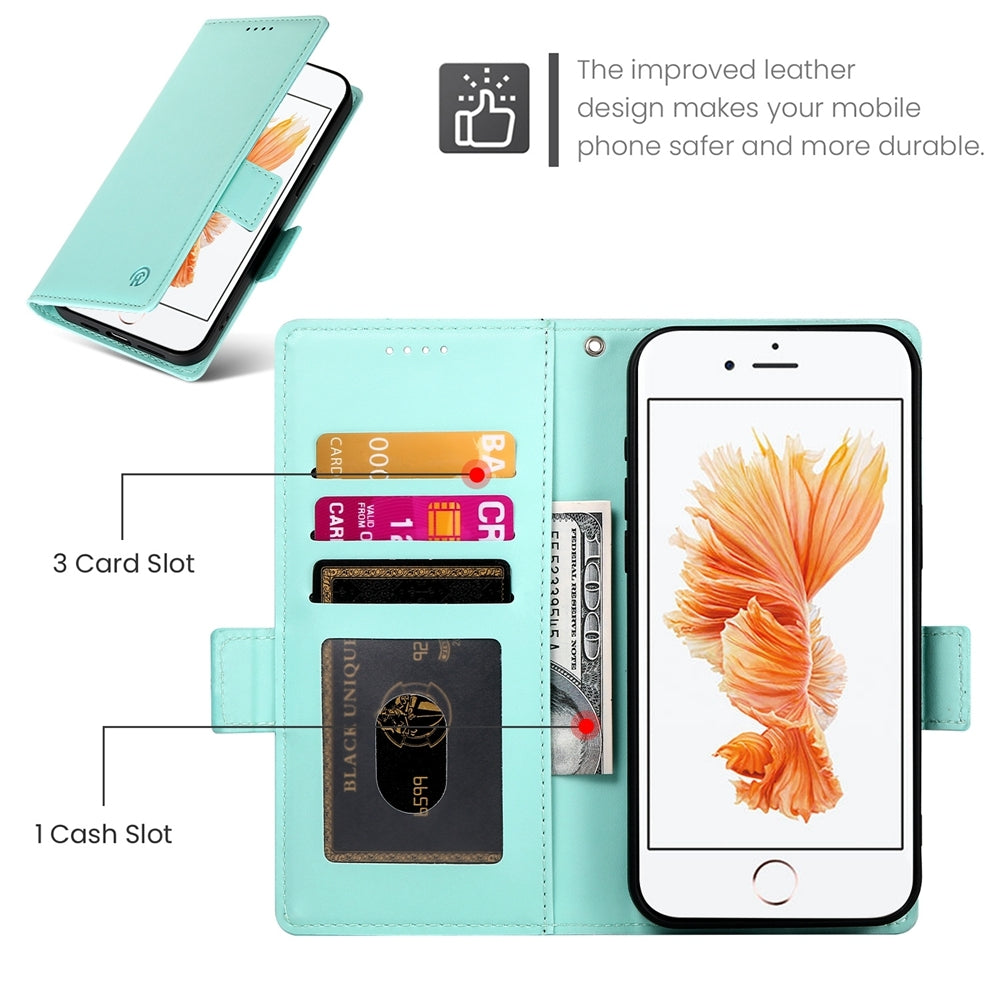 iPhone SE 2022 Wallet Case - Luxury Magnetic PU Leather Flip Cover with Card Slots, Stand & Shockproof Protection