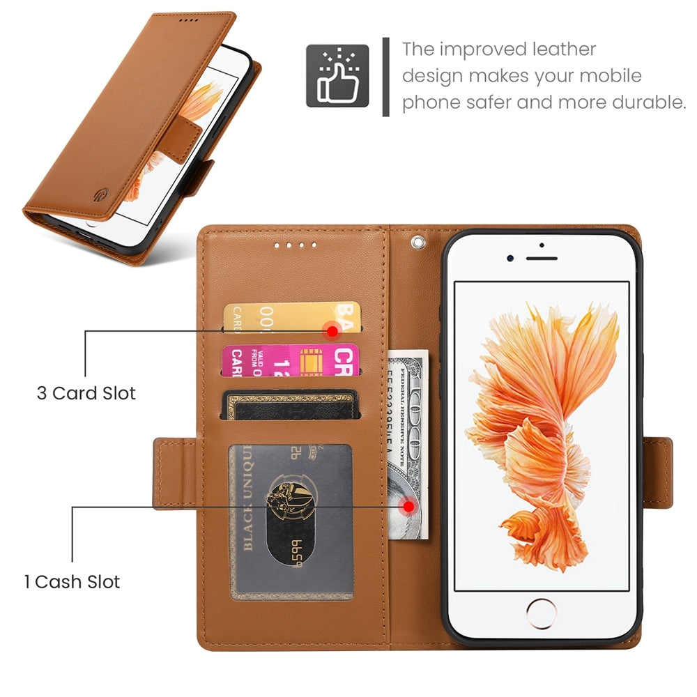 iPhone SE 2022 Wallet Case - Luxury Magnetic PU Leather Flip Cover with Card Slots, Stand & Shockproof Protection