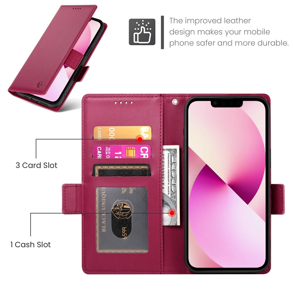 iPhone 13 Wallet Case - Luxury Magnetic PU Leather Flip Cover with Card Slots, Stand & Shockproof Protection