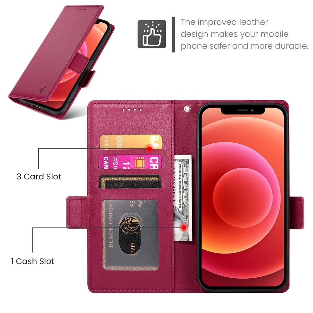 iPhone 12/12 Pro Wallet Case - Luxury Magnetic PU Leather Flip Cover with Card Slots, Stand & Shockproof Protection