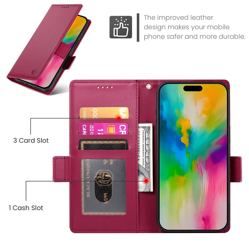 iPhone 16 Pro Max Wallet Case - Luxury Magnetic PU Leather Flip Cover with Card Slots, Stand & Shockproof Protection