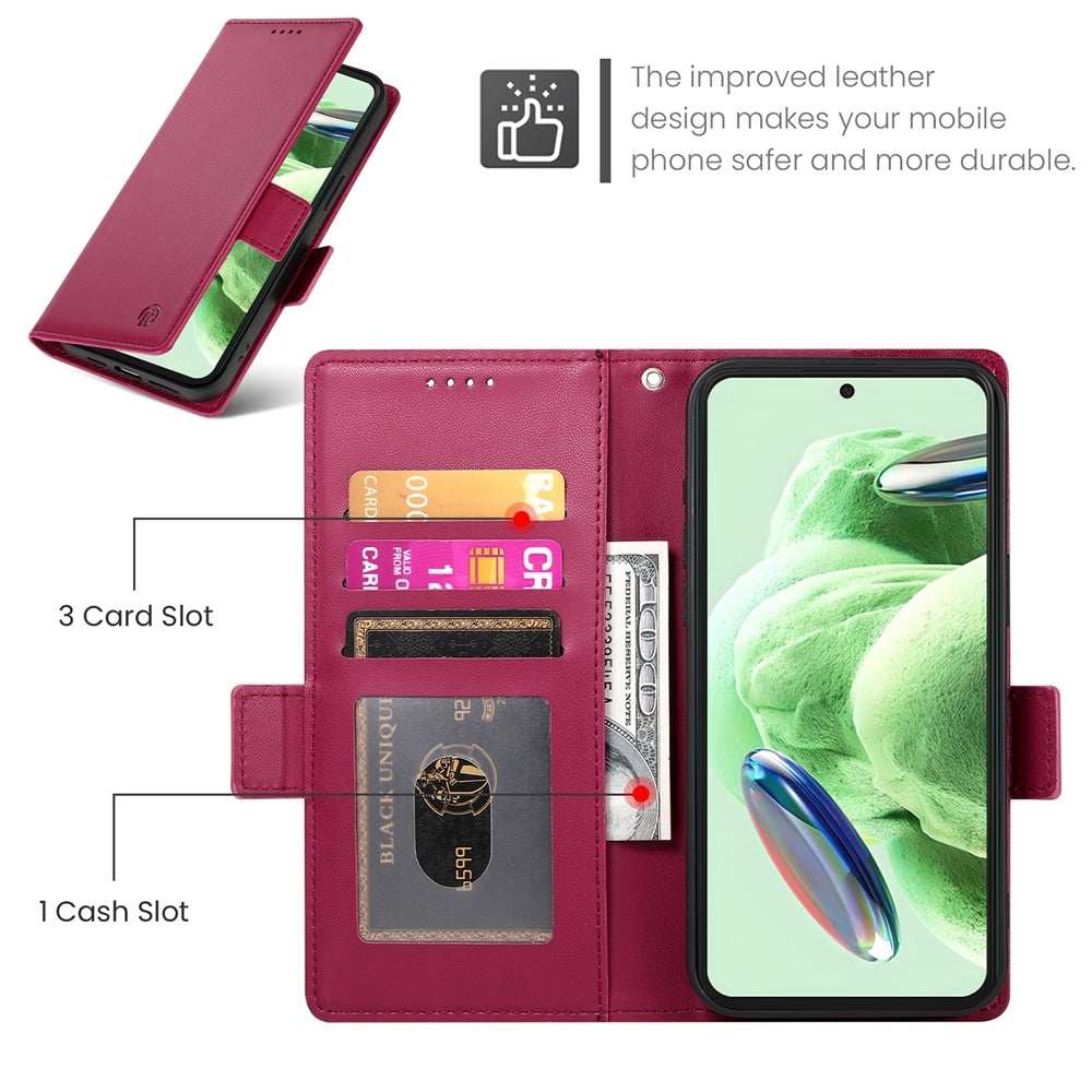 Xiaomi Redmi Note 12 Global India Wallet Case - Luxury Magnetic PU Leather Flip Cover with Card Slots, Stand & Shockproof Protection