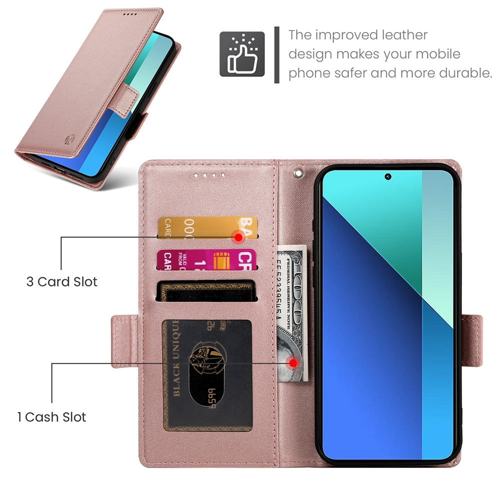 Xiaomi Redmi Note 13 4G Wallet Case - Luxury Magnetic PU Leather Flip Cover with Card Slots, Stand & Shockproof Protection