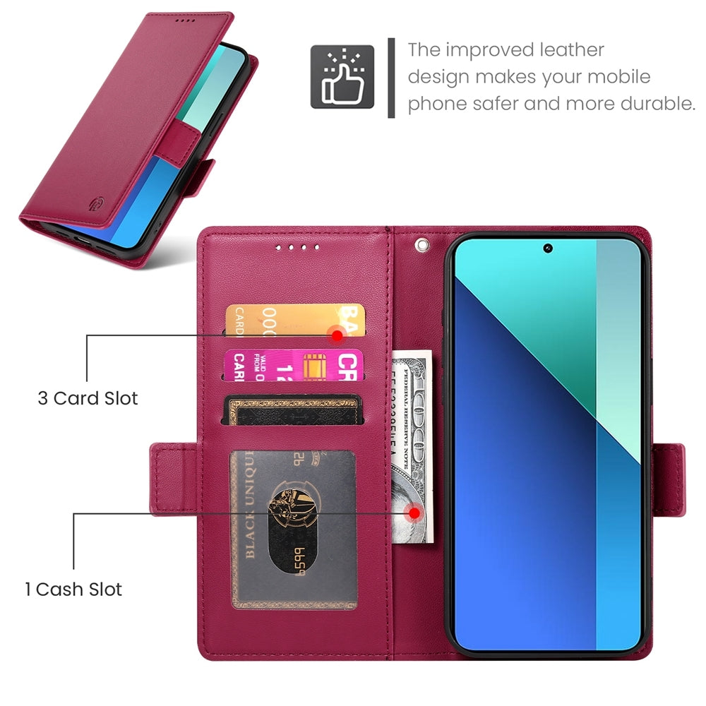 Xiaomi Redmi Note 13 4G Wallet Case - Luxury Magnetic PU Leather Flip Cover with Card Slots, Stand & Shockproof Protection