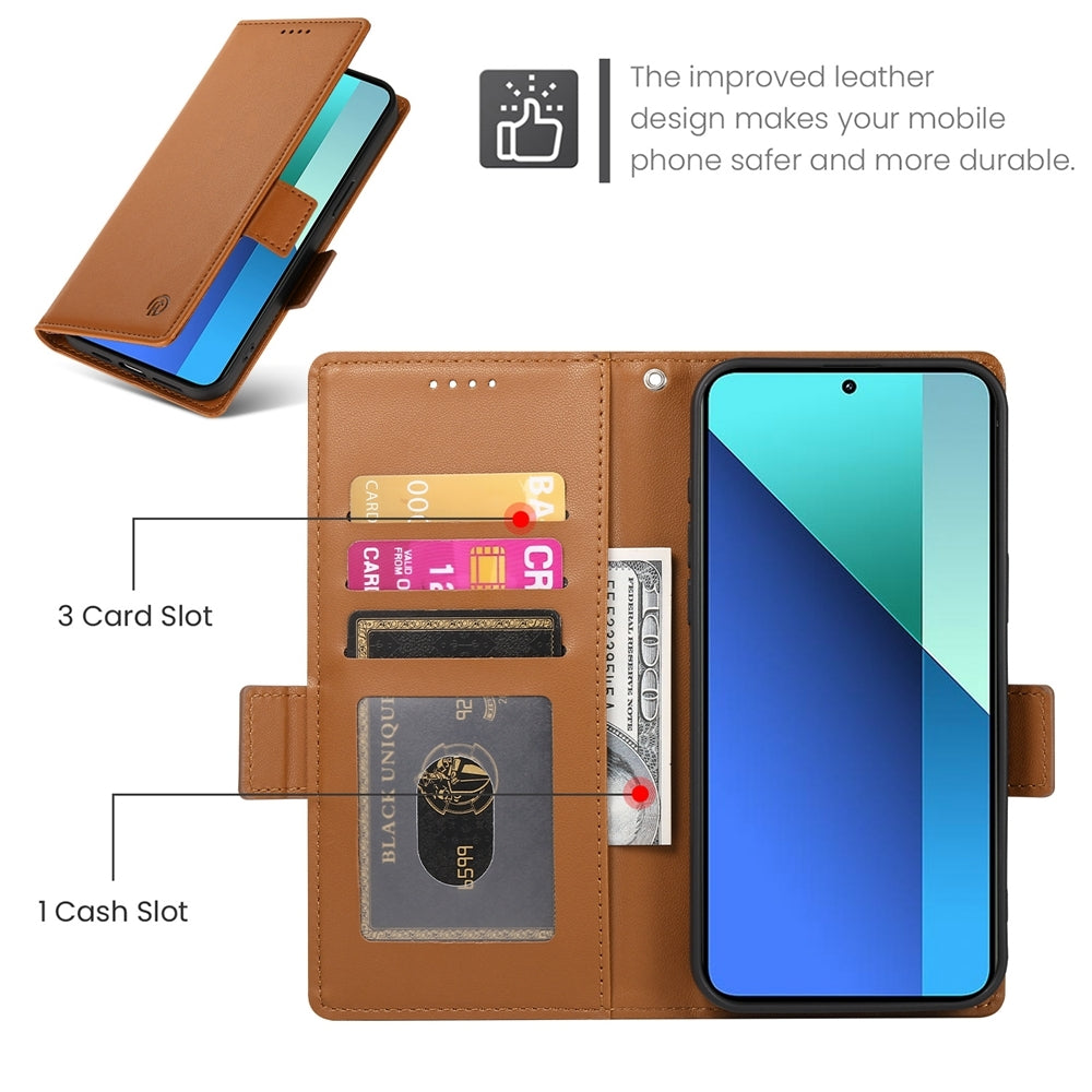 Xiaomi Redmi Note 13 4G Wallet Case - Luxury Magnetic PU Leather Flip Cover with Card Slots, Stand & Shockproof Protection