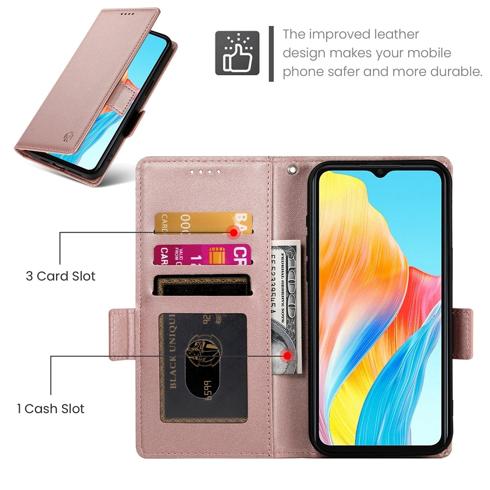 OPPO A18 4G Wallet Case - Luxury Magnetic PU Leather Flip Cover with Card Slots, Stand & Shockproof Protection